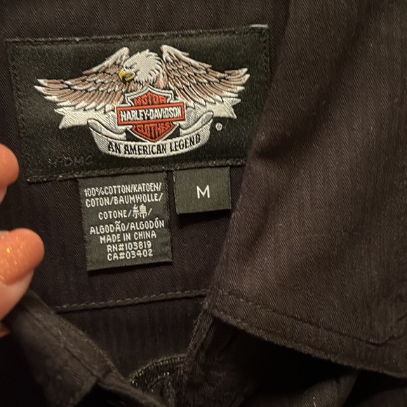 Harley Davidson shirt sleeve button up black shirt with matching cap size m - Picture 6 of 7